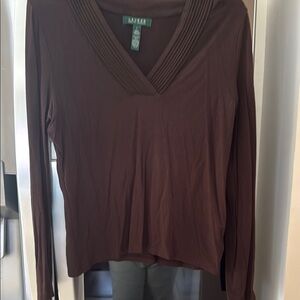 Ralph Lauren Brown Ribbed Long Sleeve Blouse